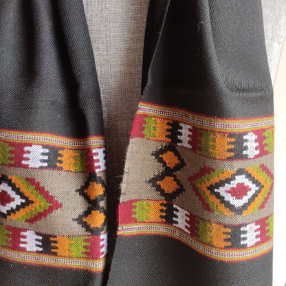 Hand Woven Pure Merino Wool Kullu Stole- Black