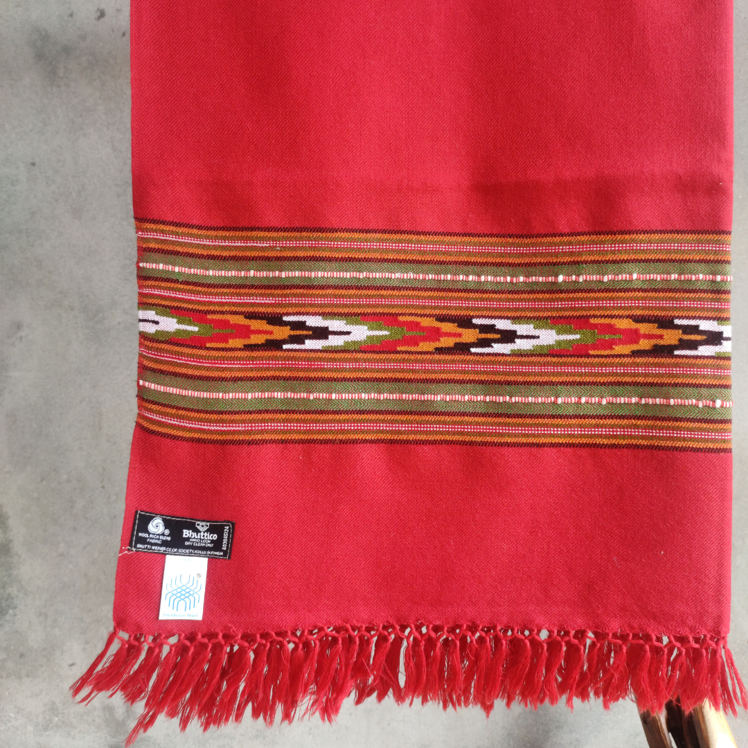 Women's Hand Woven Pollywool Kullu Stole (Red)