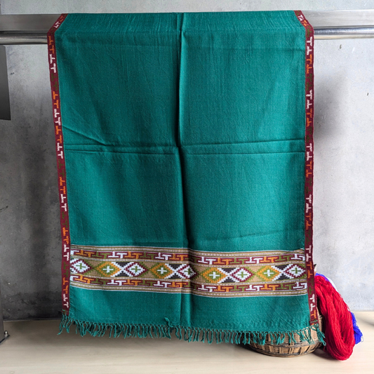 Hand Woven Pure Merino Wool Kullu Stole- Bottle Green