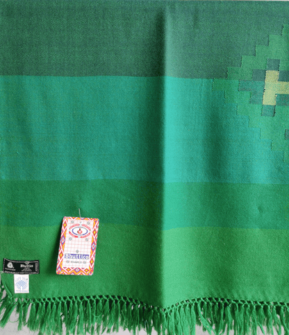 Hand Woven Pure Merino Wool Kullu Shawl (MANGALA 001) GREEN