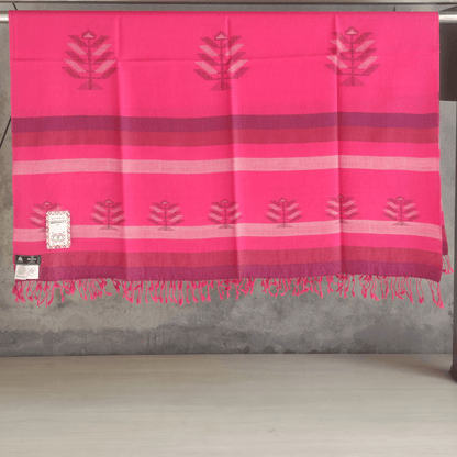 Hand Woven Pure Merino Wool Kullu Shawl- pink