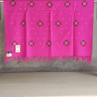 Hand Woven Pure Merino Wool Kullu Shawl- pink