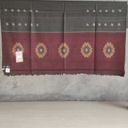 Hand Woven Pure Merino Wool Kullu Shawl- maroon