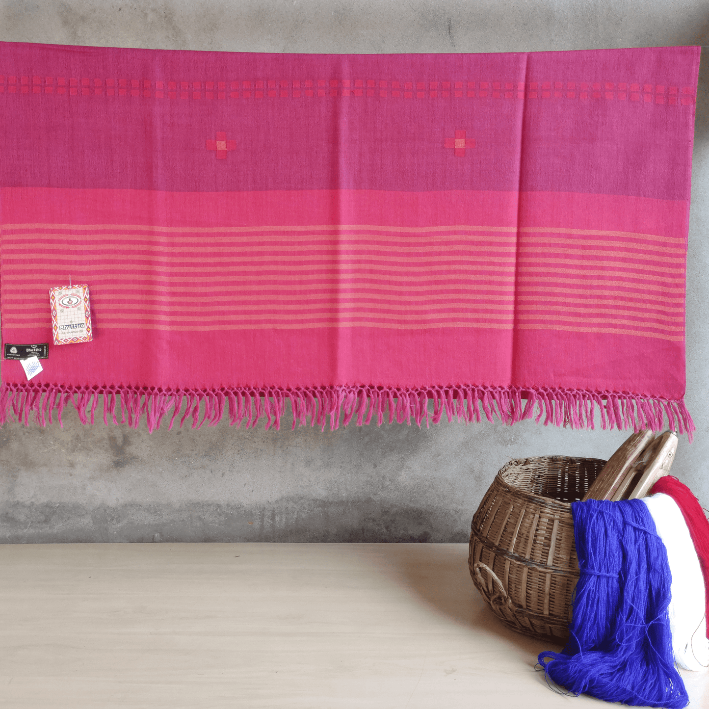 Handwoven Pure Merino Wool Kullu Shawl- ( Gulabi 015) Maroon