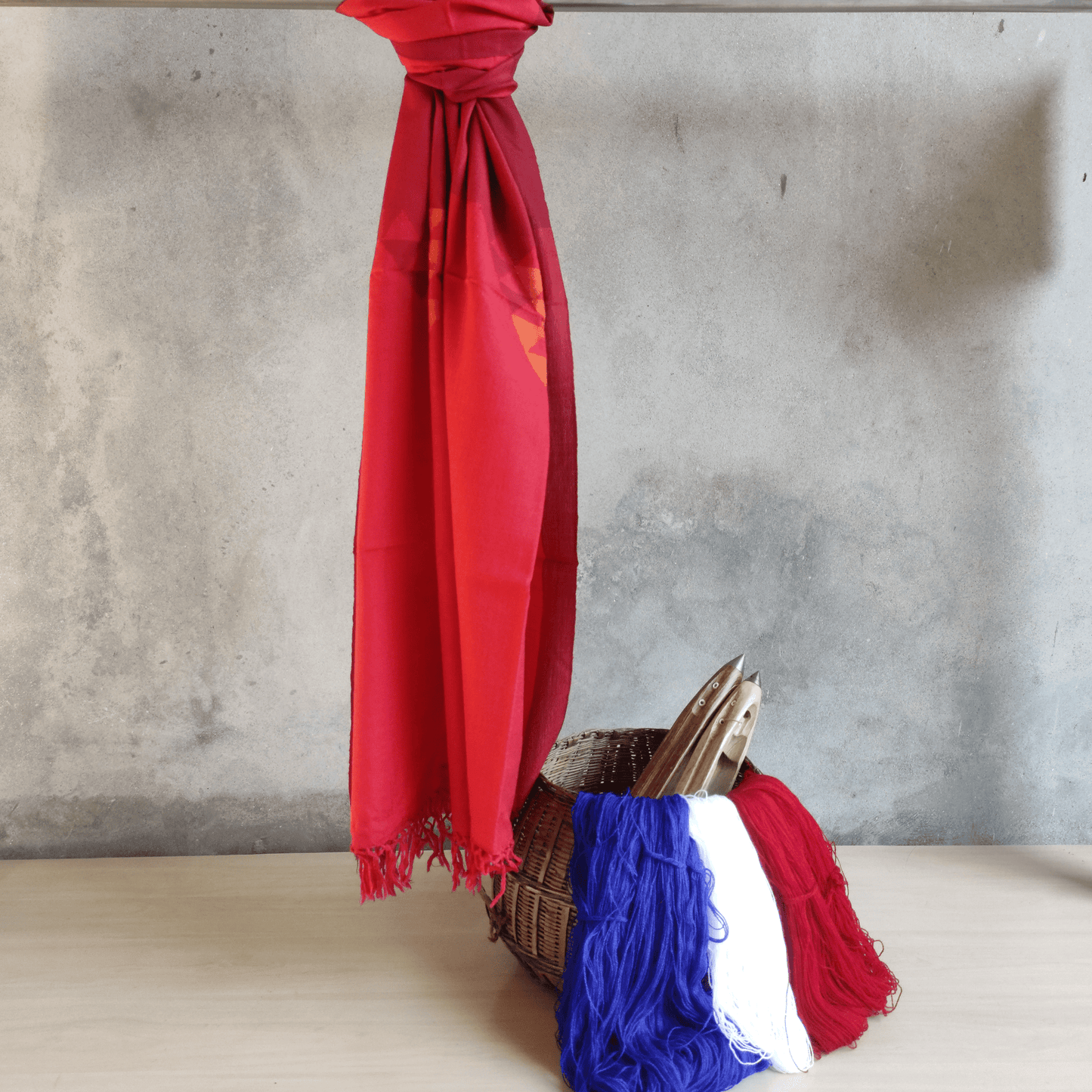 Hand Woven Pure Merino Wool Kullu Stole (GULABI-005) Red