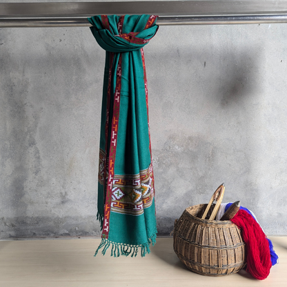 Hand Woven Pure Merino Wool Kullu Stole- Bottle Green