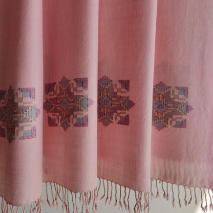 Hand Woven Pure Merino Wool Kullu Shawl-Pink