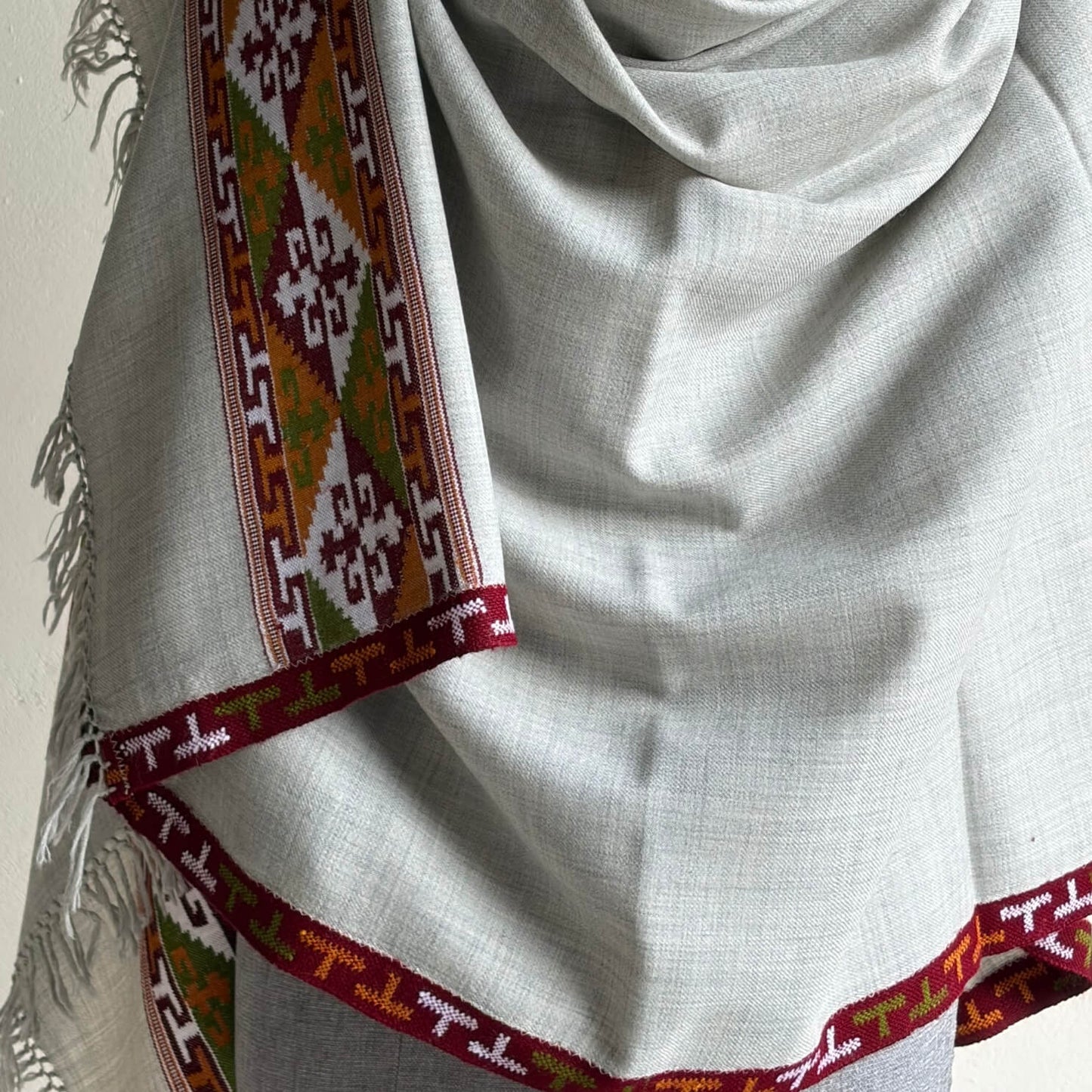 Near veiw of Pure merino wool shawl - Grey 