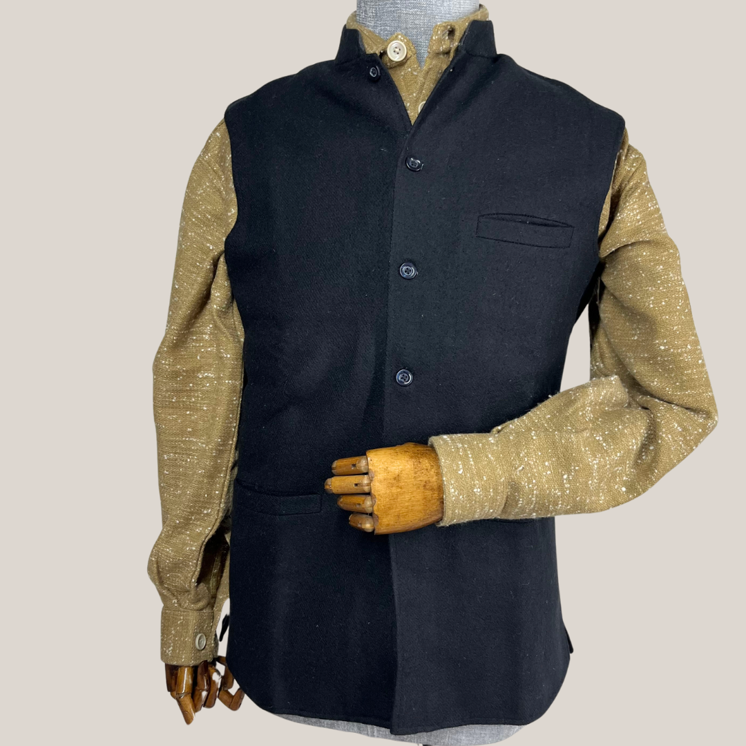 Men's Black Woolen Nehru Jacket