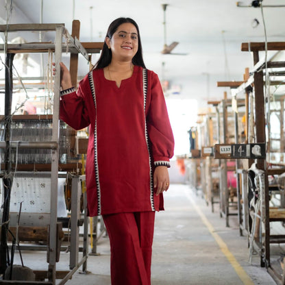 Merino Wool Co-ord Set for Women (Wine Red)