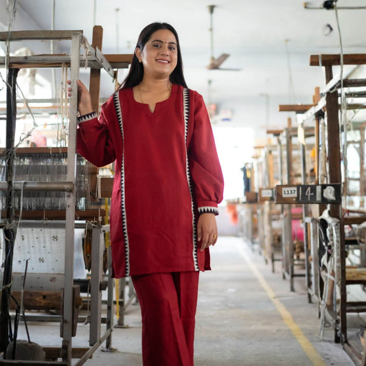 Merino Wool Co-ord Set for Women (Wine Red)