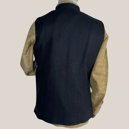 Men's Black Woolen Nehru Jacket