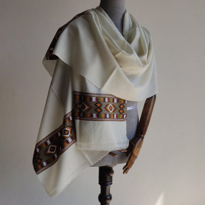 Handwoven Angora+Wool Shawl White