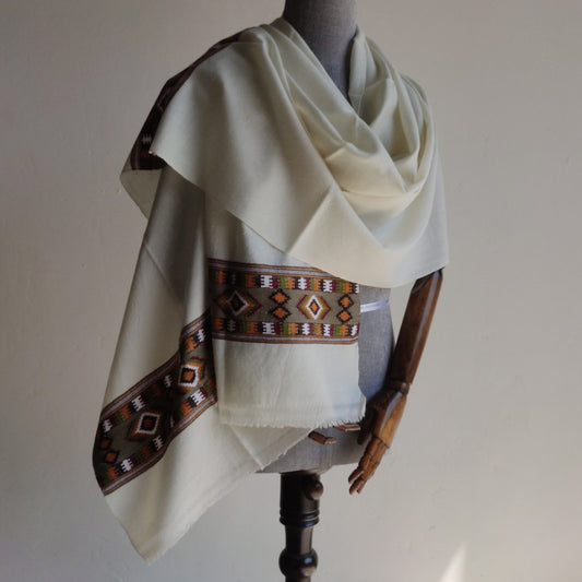 Handwoven Angora+Wool Shawl White