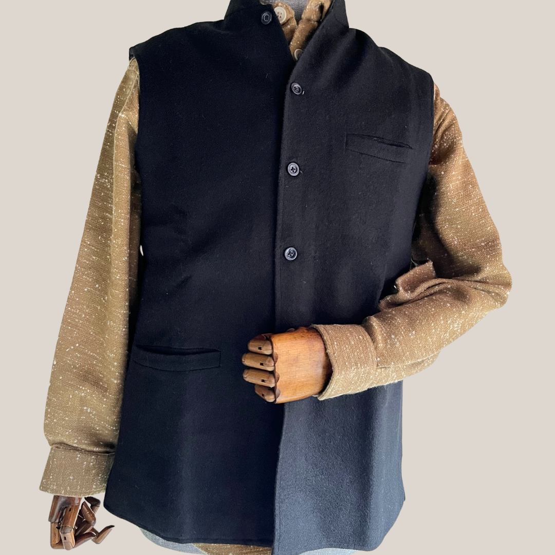 Men's Black Woolen Nehru Jacket