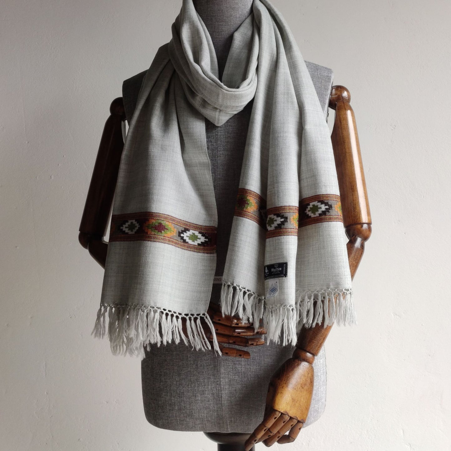 Hand Woven Polywool Kullu Stole -Grey