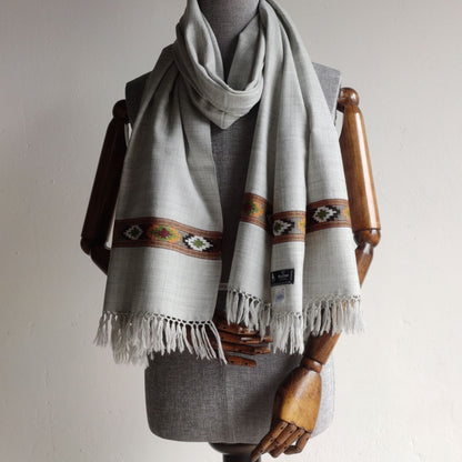 Hand Woven Polywool Kullu Stole -Grey
