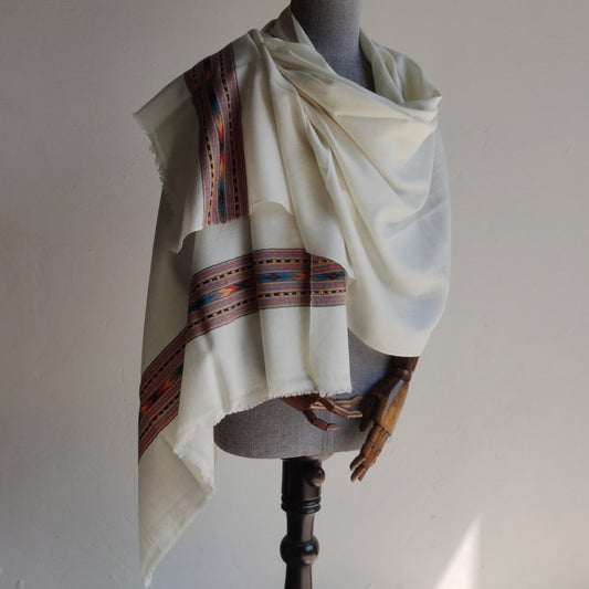 Handwoven Angora+Wool Shawl White