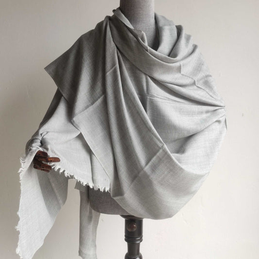 Hand Woven Mens Pure Merino Wool + Angora Kullu Shawl (Steel Grey Loi)