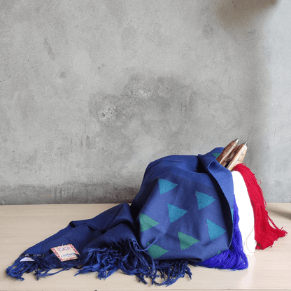 Hand Woven Pure Merino Wool Kullu Shawl - (Kaza 017) Blue