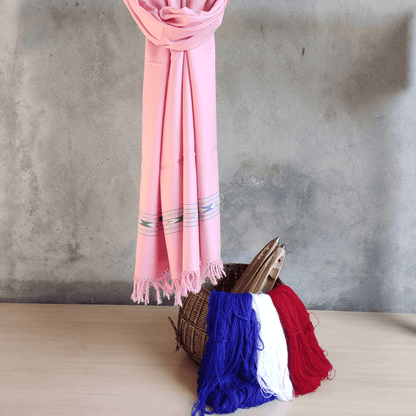 Hand Woven Pure Merino Wool Kullu Stole- (393) Pink