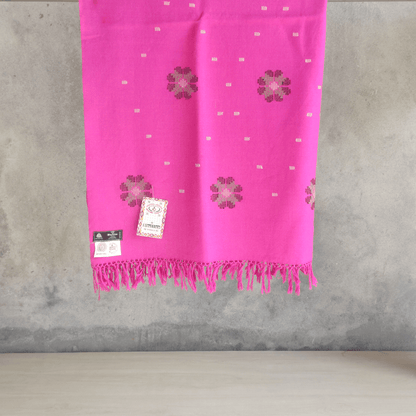 Hand Woven Pure Merino Wool Kullu Shawl- pink