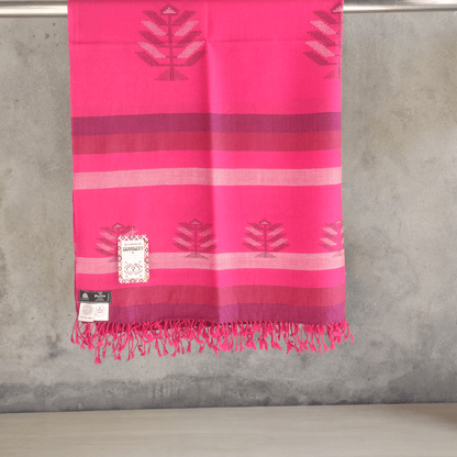 Hand Woven Pure Merino Wool Kullu Shawl- pink