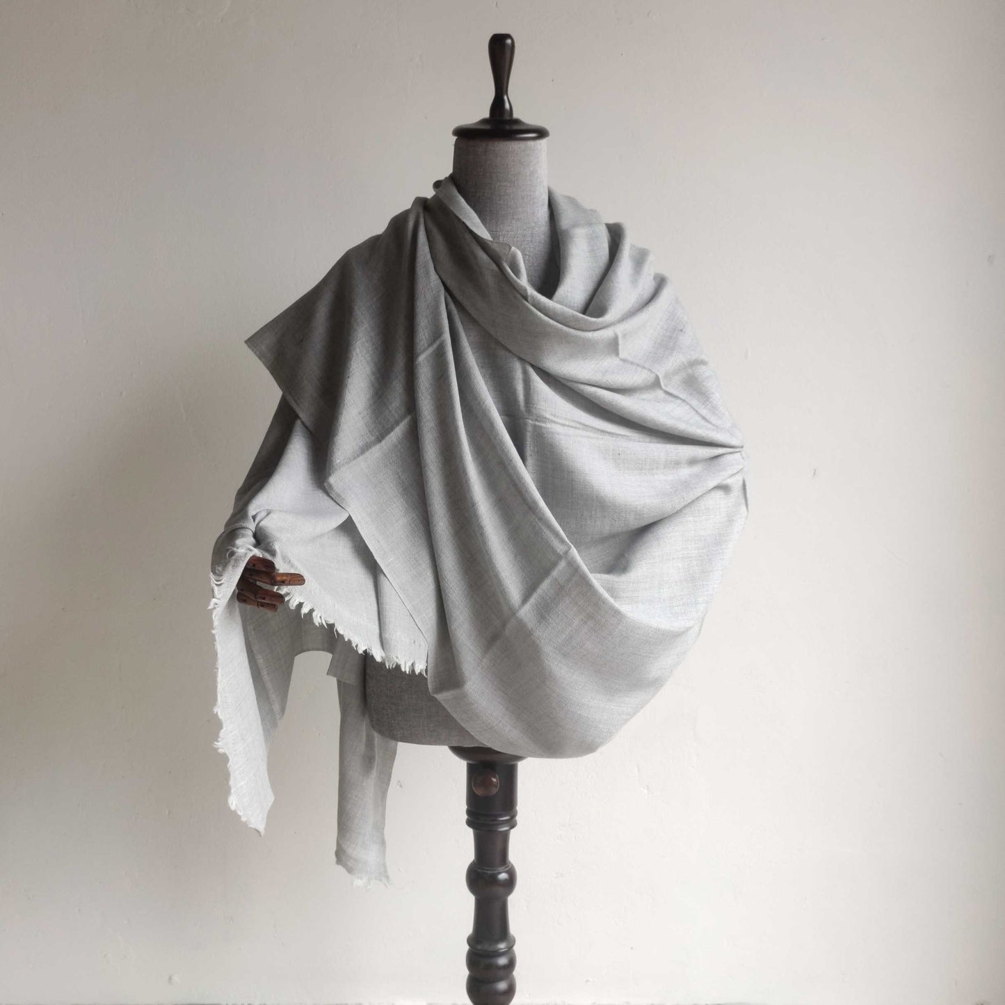 Hand Woven Mens Pure Merino Wool + Angora Kullu Shawl (Steel Grey Loi)