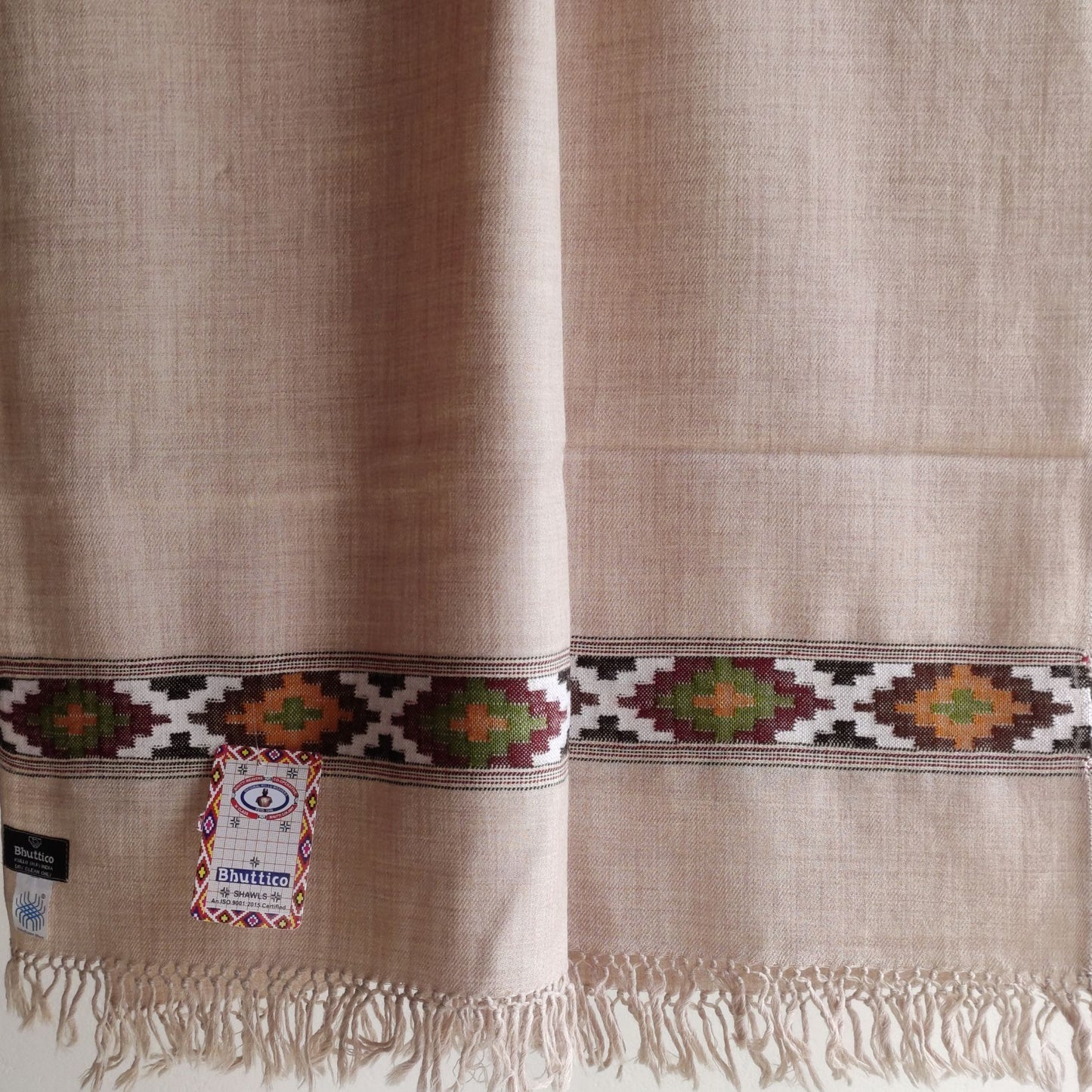 Hand Woven Nylon + Wool Kullu Stole- Beige