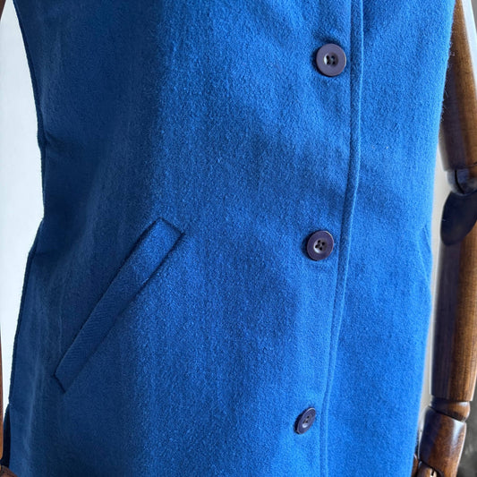 Women’s Long Merino Wool Nehru Jacket – Blue (Half Sleeve)