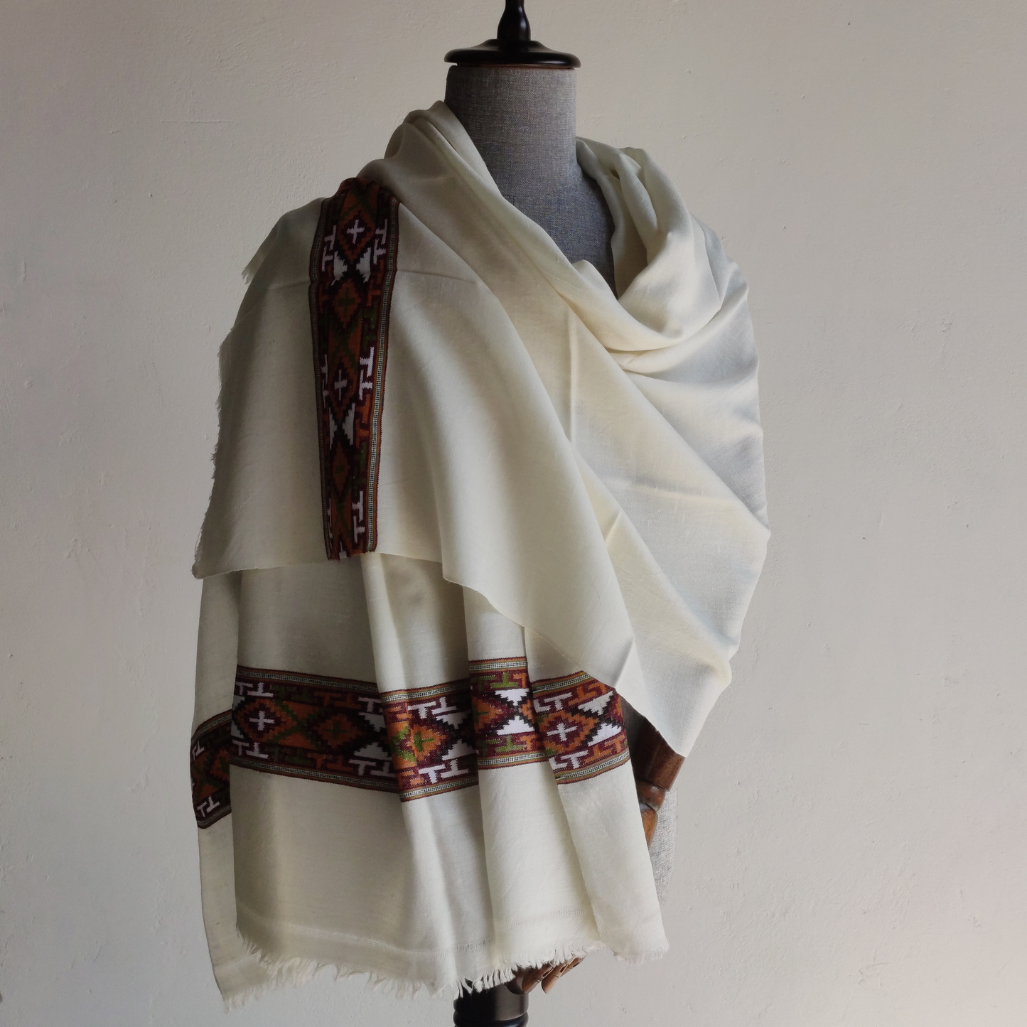 Handwoven Angora+Wool Shawl White