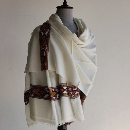 Handwoven Angora+Wool Shawl White
