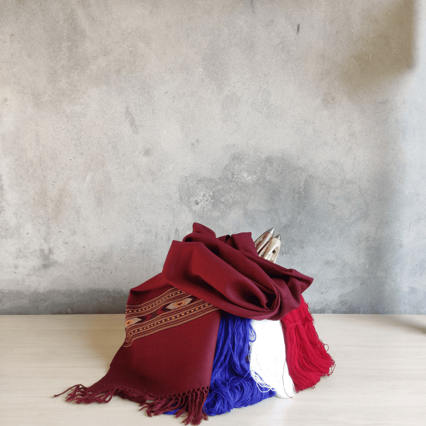 Hand Woven Pure Merino Wool Kullu Stole-(396) Maroon