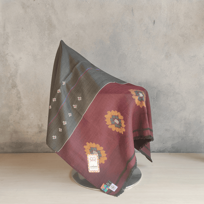 Hand Woven Pure Merino Wool Kullu Shawl- maroon