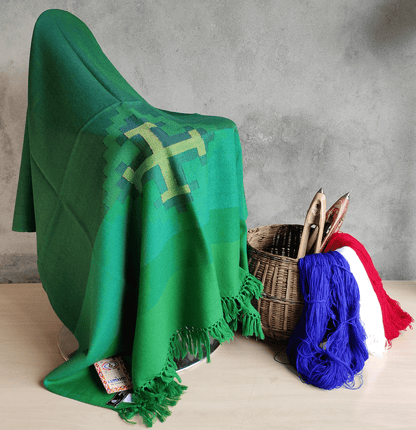 Hand Woven Pure Merino Wool Kullu Shawl (MANGALA 001) GREEN