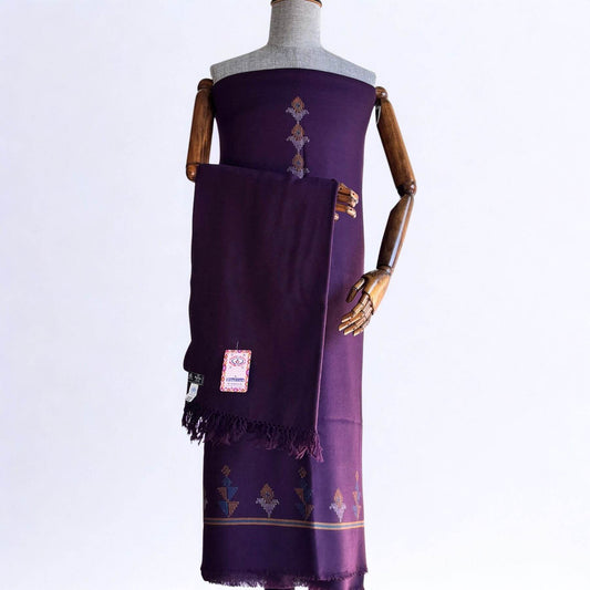 Bhuttico women’s Merino woolen suit set in plum with matching stole
