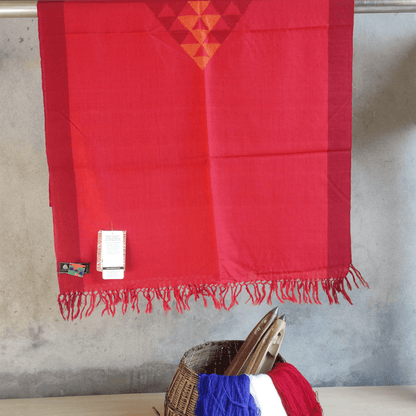 Hand Woven Pure Merino Wool Kullu Stole (GULABI-005) Red