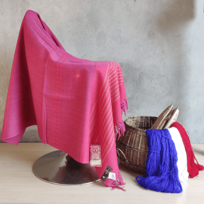 Handwoven Pure Merino Wool Kullu Shawl- ( Gulabi 015) Maroon