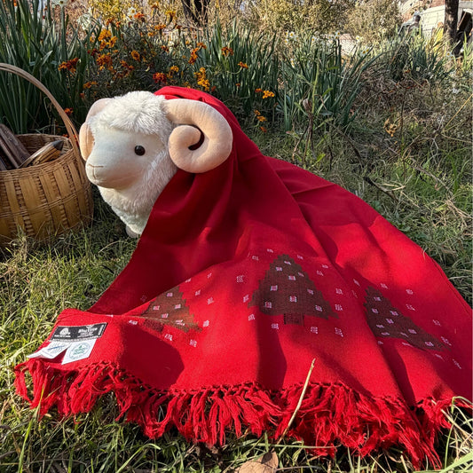 The Red Snowy Christmas Tree Shawl
