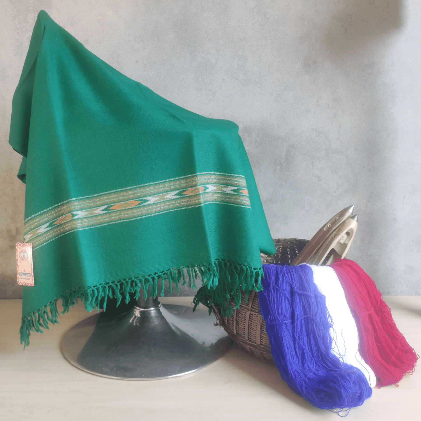 Hand Woven Pure Merino Wool Kullu Shawl - (393) Green