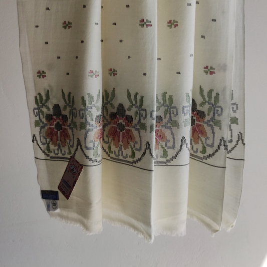 Handwoven Angora+Wool Shawl White