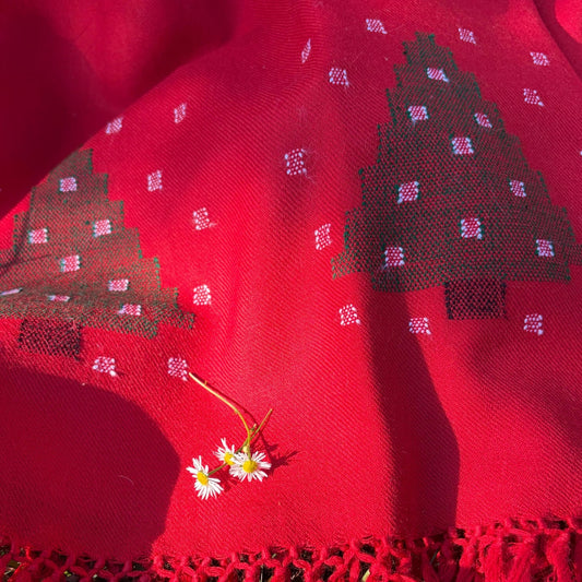 The Red Snowy Christmas Tree Shawl