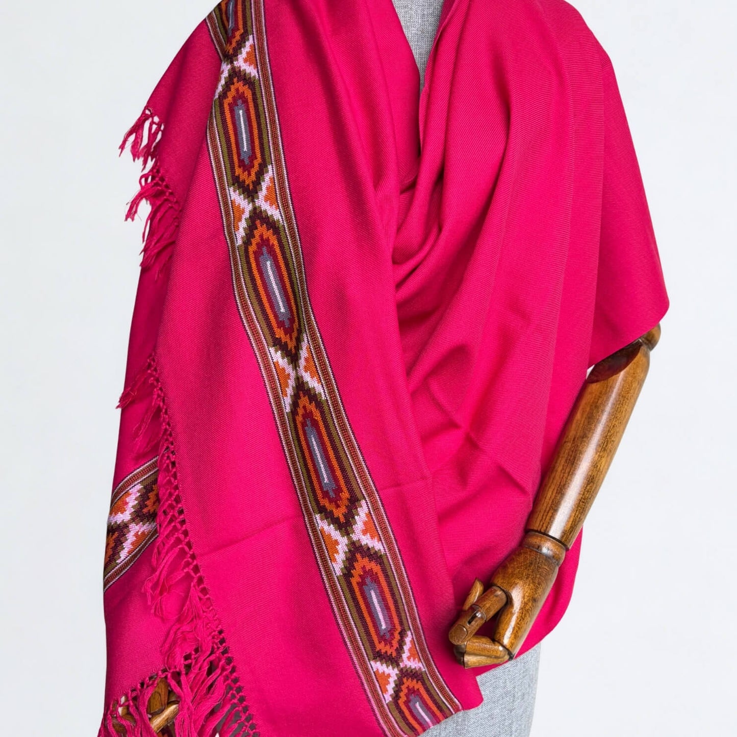 Traditional Kullu Patti Polywool Shawl – Magenta