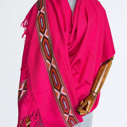 Traditional Kullu Patti Polywool Shawl – Magenta