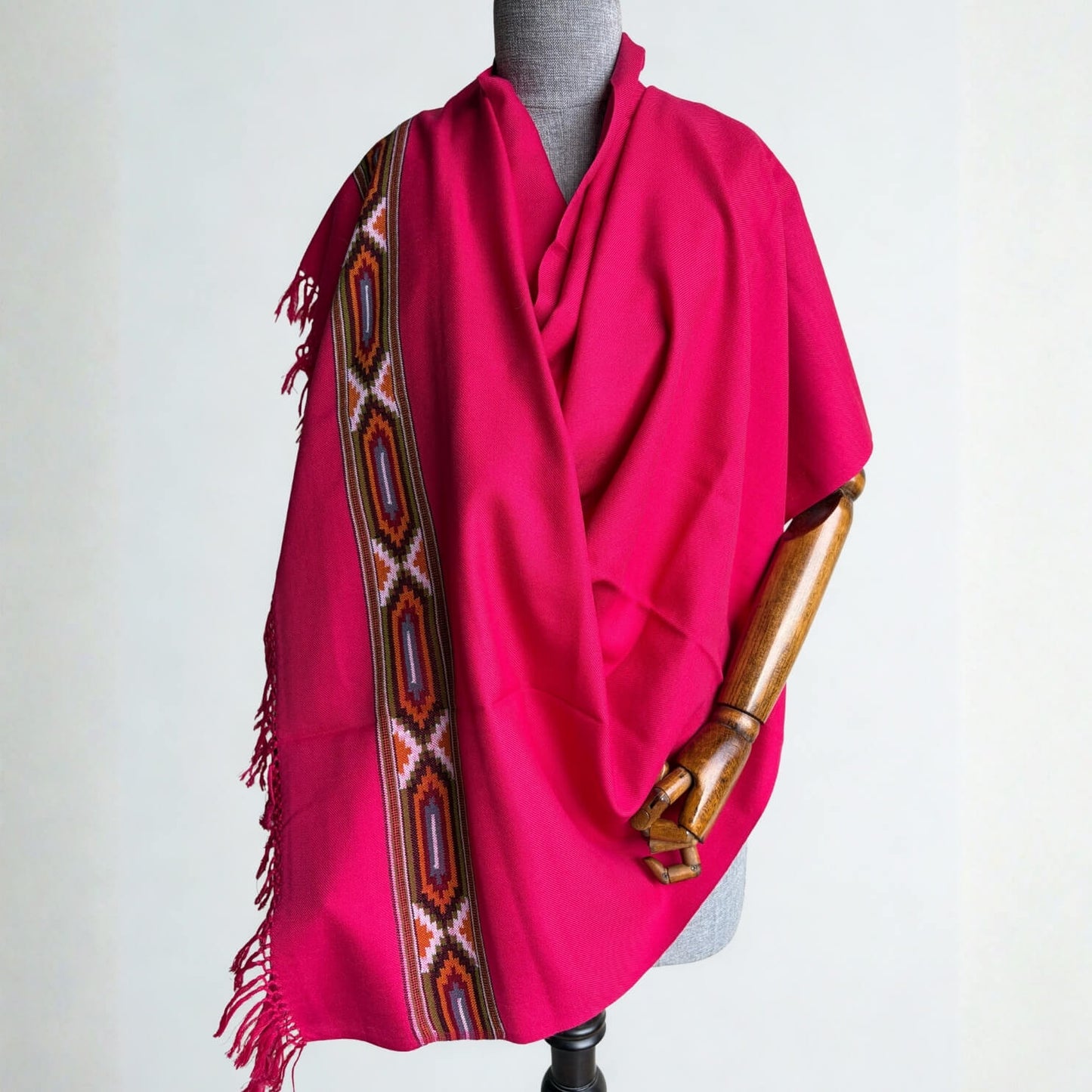 Traditional Kullu Patti Polywool Shawl – Magenta