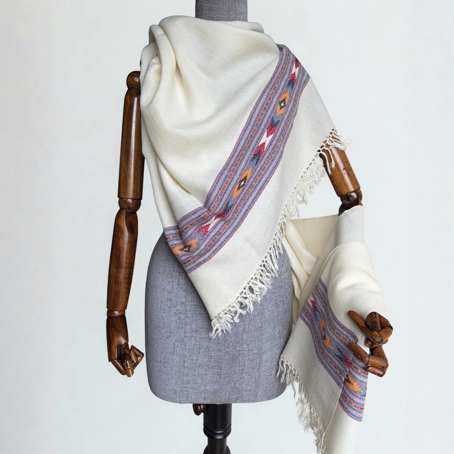 Pure Merino Wool Kullu Shawl White | Handwoven
