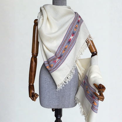 Pure Merino Wool Kullu Shawl White | Handwoven