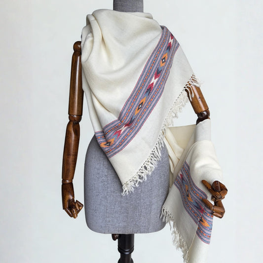 Pure Merino Wool Kullu Shawl White | Handwoven