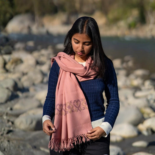 Handwoven Pure Merino Heart Stole- Dusty Pink