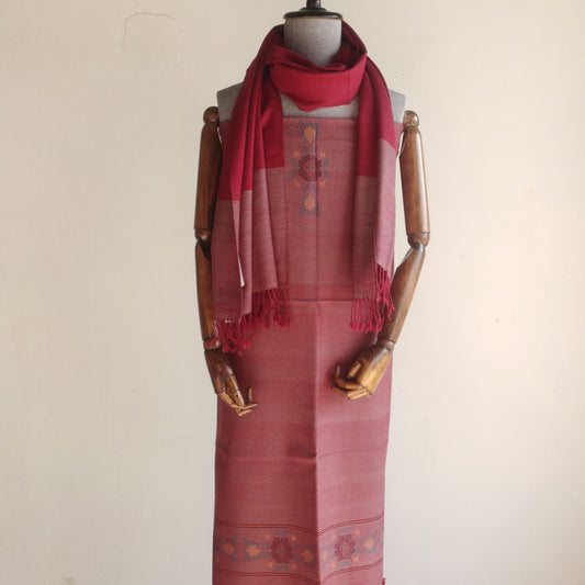 Handloom Women's Woolen Suit with Stole (Maroon)